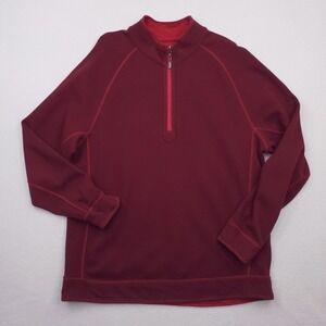 Tommy Bahama Sweater Men Large Red Burgundy Reversible Quarter Zip Pullover Mock